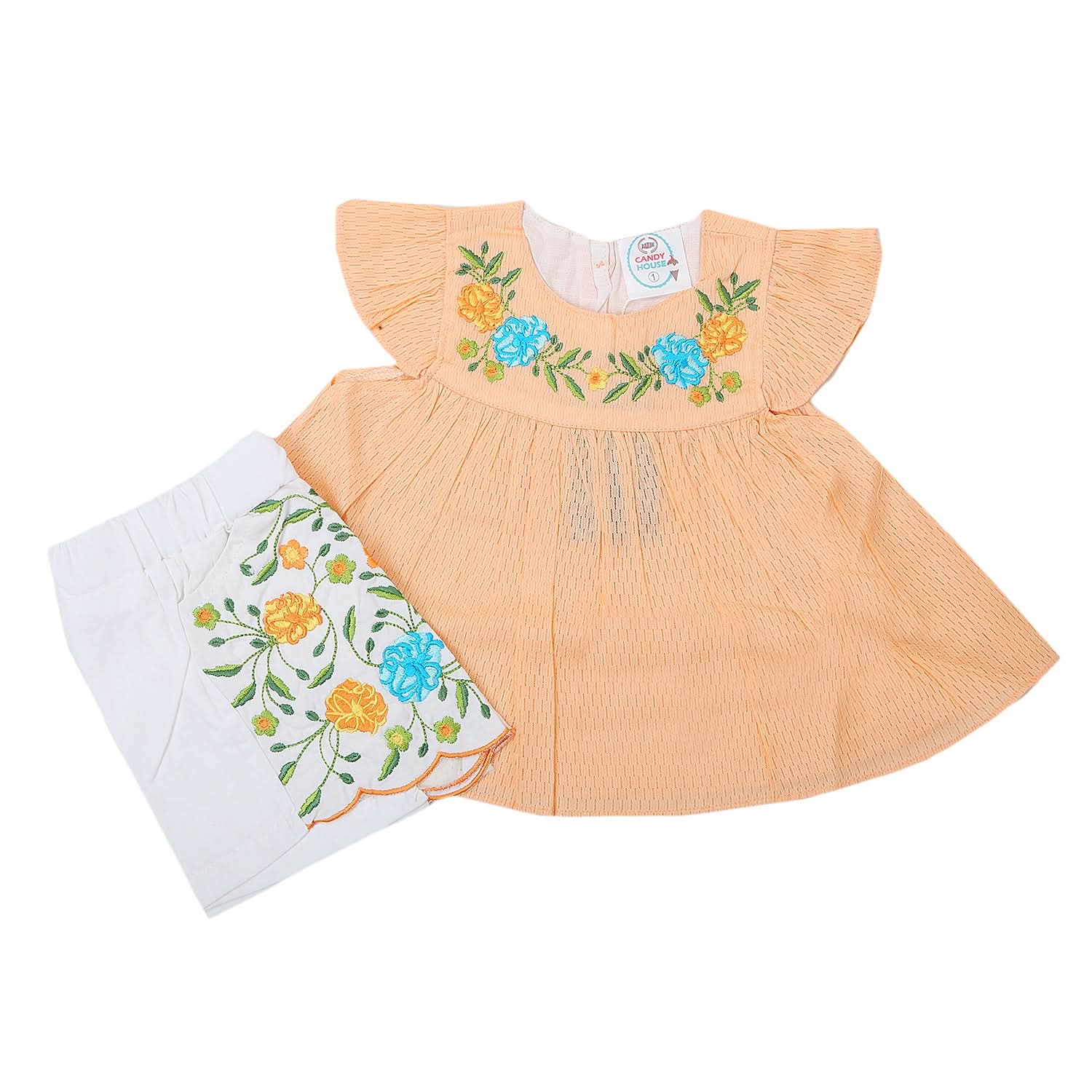 Newborn Girls Half Sleeves Short Suit 6B-133 - Peach, Kids, NB Girls Sets And Suits, Chase Value, Chase Value