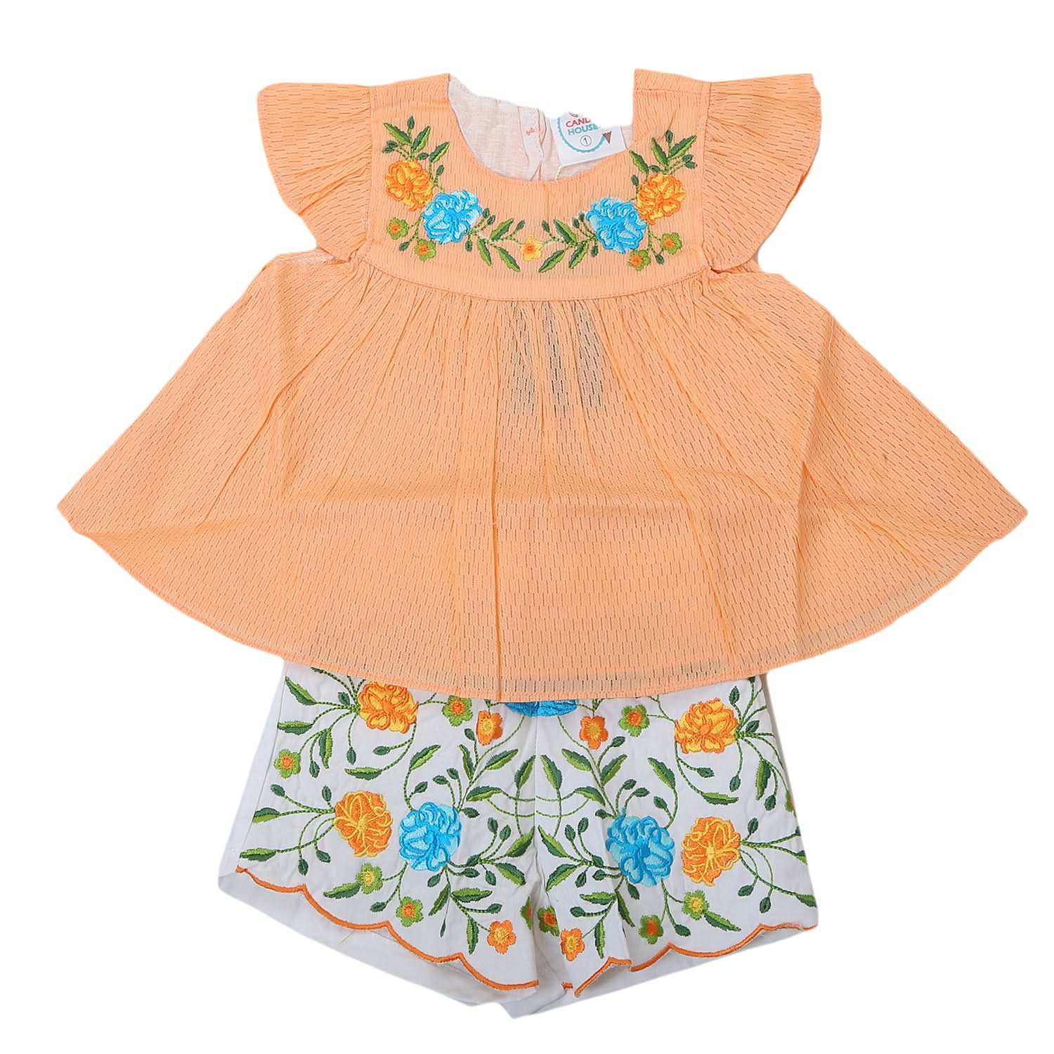 Newborn Girls Half Sleeves Short Suit 6B-133 - Peach, Kids, NB Girls Sets And Suits, Chase Value, Chase Value