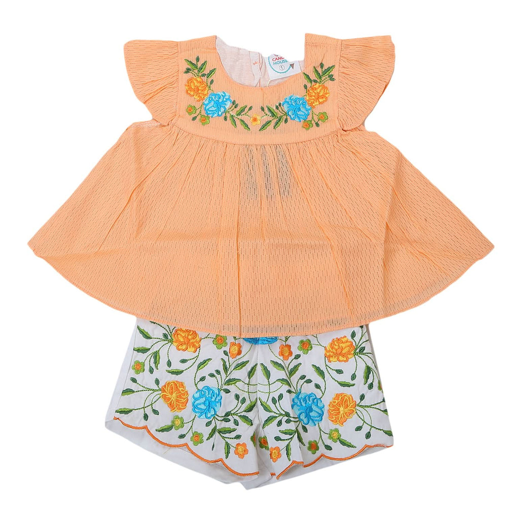 Newborn Girls Half Sleeves Short Suit 6B-133 - Peach, Kids, NB Girls Sets And Suits, Chase Value, Chase Value