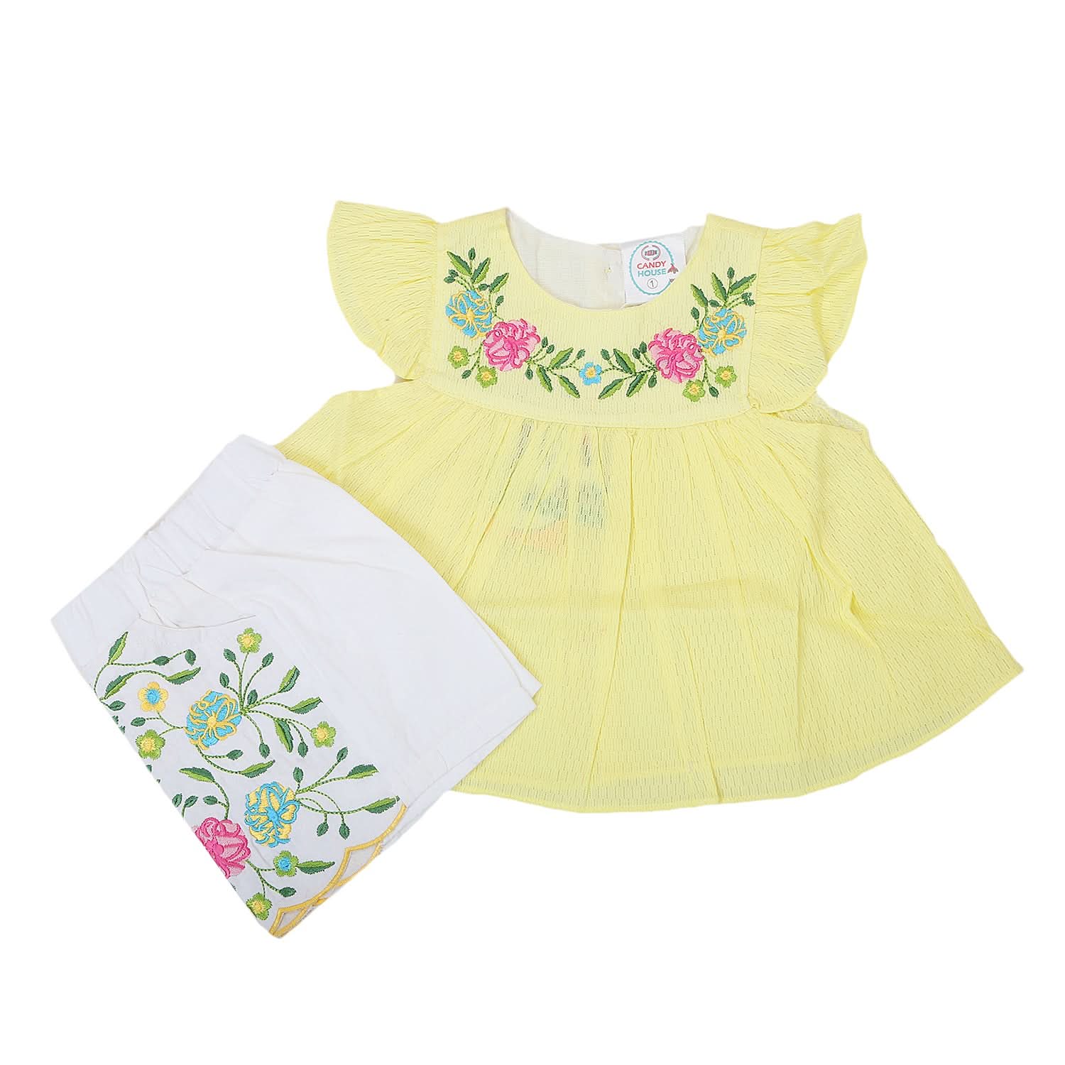 Newborn Girls Half Sleeves Short Suit 6B-133 - Yellow, Kids, NB Girls Sets And Suits, Chase Value, Chase Value