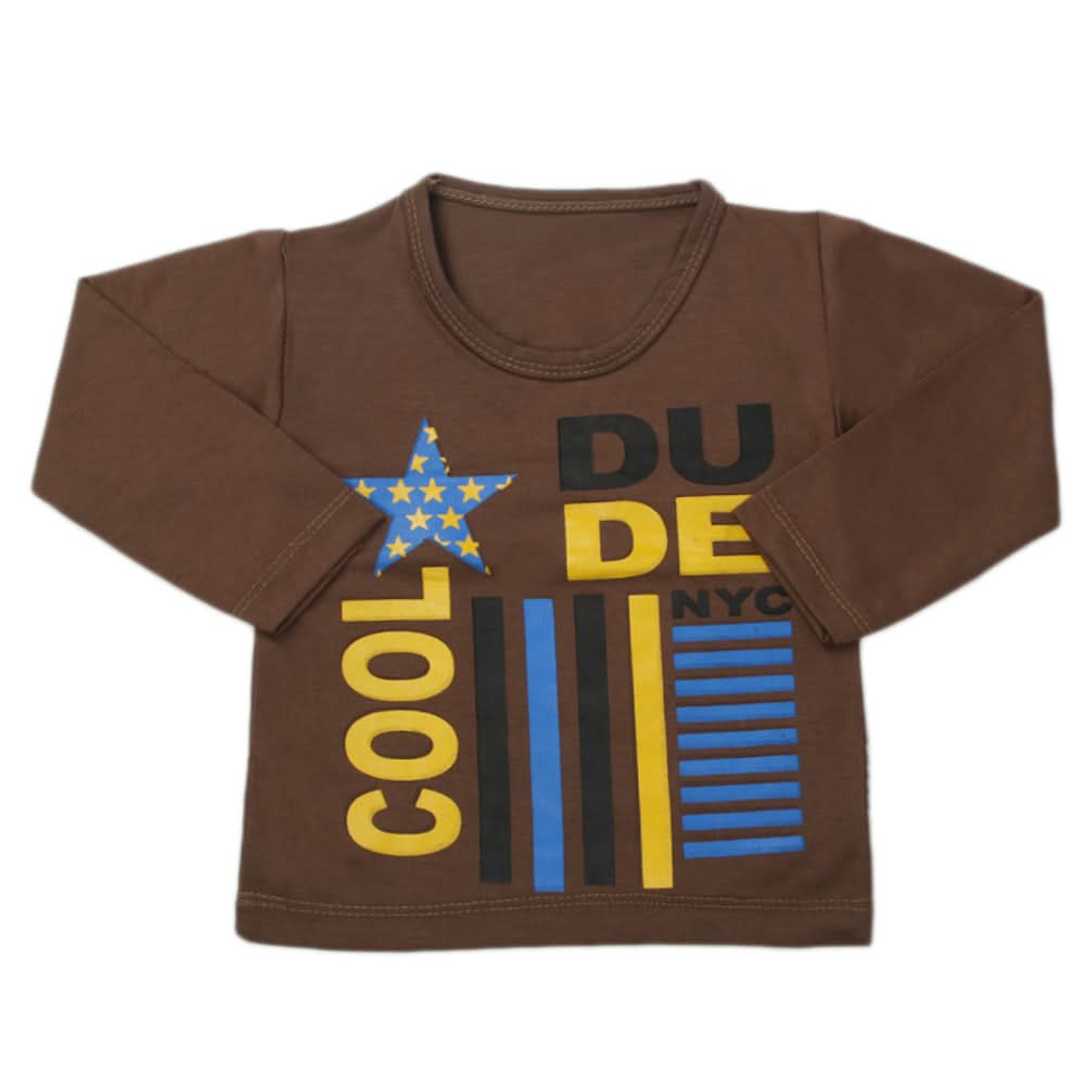 Boy's Full Sleeves T-Shirt - Dark Brown, Kids, Boys T-Shirts, Chase Value, Chase Value