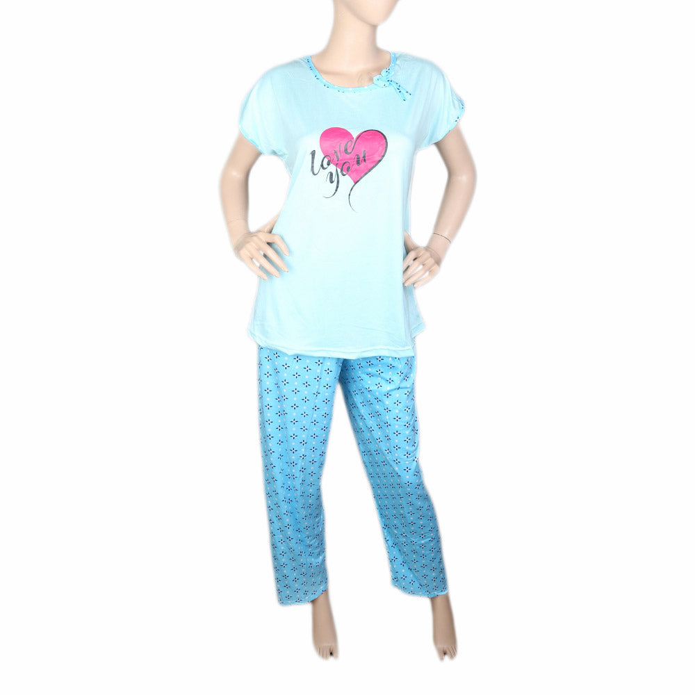 Women's 2 Piece Night Suit - Cyan, Women, Night Suit, Chase Value, Chase Value