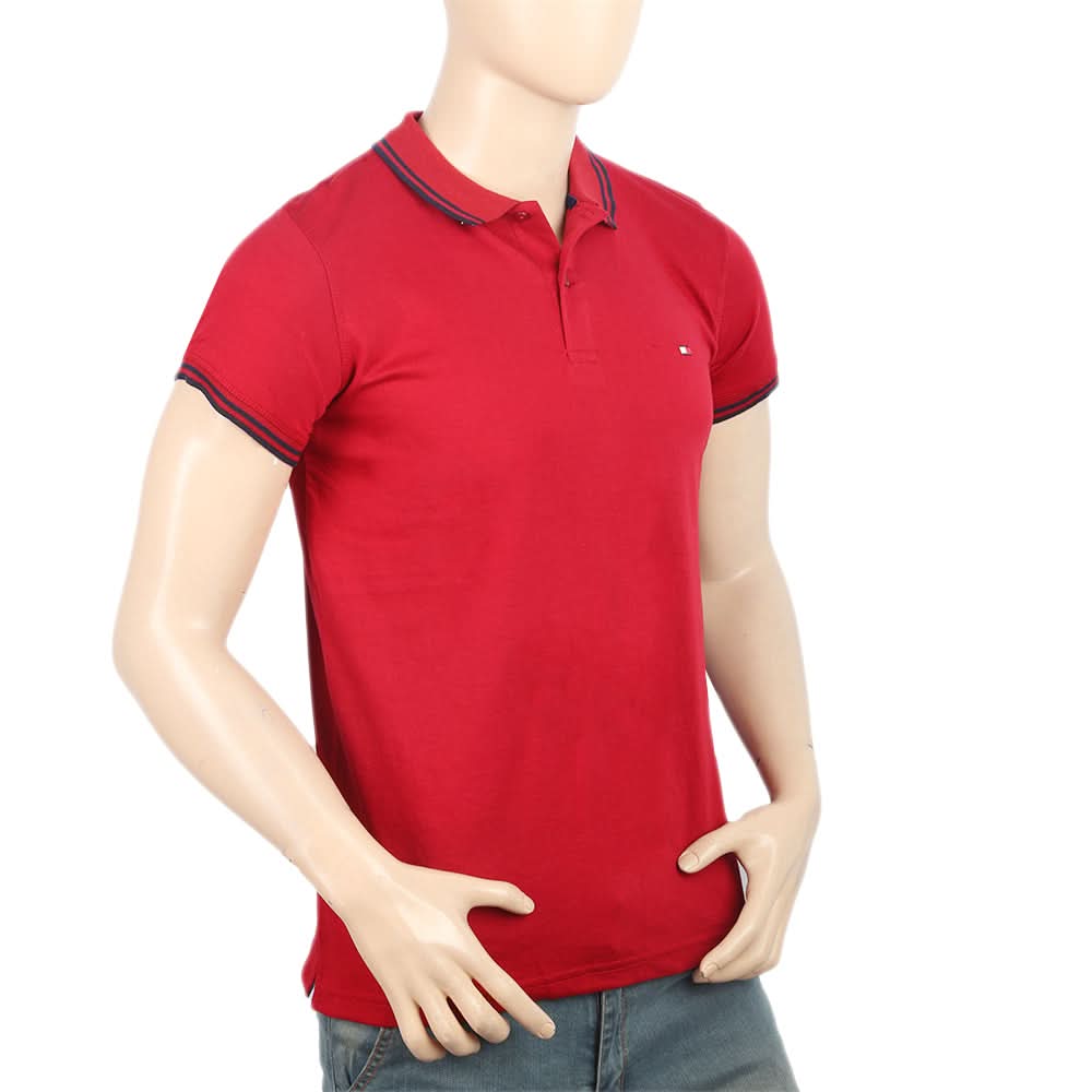 Men's Half Sleeves Collar Tip Polo T-Shirt - Red, Men, T-Shirts And Polos, Chase Value, Chase Value