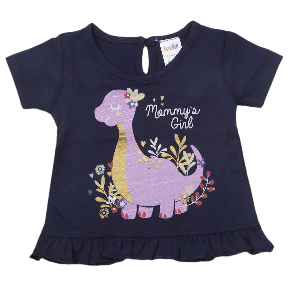 Newborn Girls Half Sleeves T-Shirt - Navy Blue, Kids, Newborn Girls T-Shirts, Chase Value, Chase Value