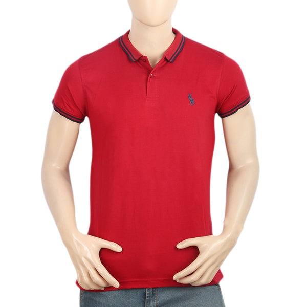 Men's Half Sleeves Collar Tip Polo T-Shirt - Red, Men, T-Shirts And Polos, Chase Value, Chase Value