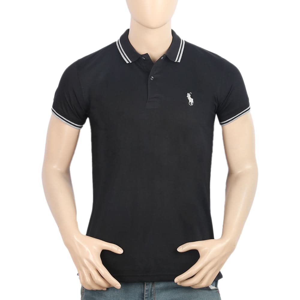 Men's Half Sleeves Collar Tip Polo T-Shirt - Black, Men, T-Shirts And Polos, Chase Value, Chase Value