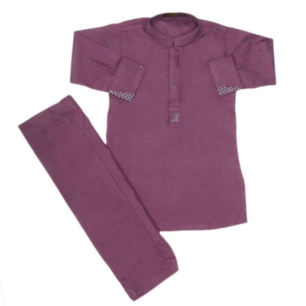 Boys Embroidered Kurta Shalwar Suit - Purple, Kids, Boys Shalwar Kameez, Chase Value, Chase Value