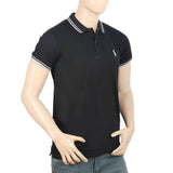 Men's Half Sleeves Collar Tip Polo T-Shirt - Black, Men, T-Shirts And Polos, Chase Value, Chase Value