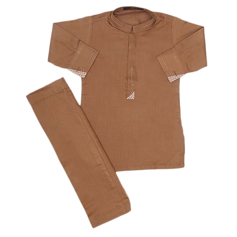 Boys Embroidered Kurta Shalwar Suit - Brown, Kids, Boys Shalwar Kameez, Chase Value, Chase Value