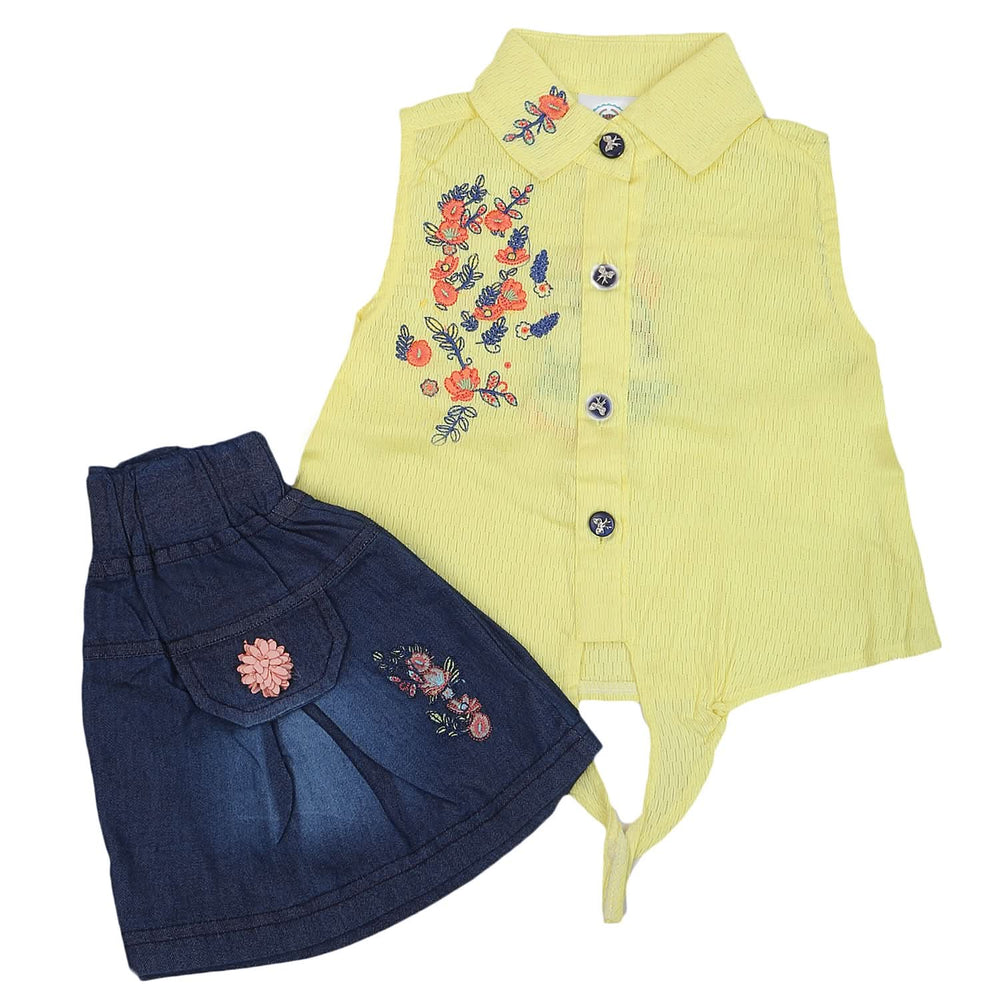 Newborn Girls Half Sleeves Skirt Suit 6B-134 - Yellow, Kids, NB Girls Sets And Suits, Chase Value, Chase Value