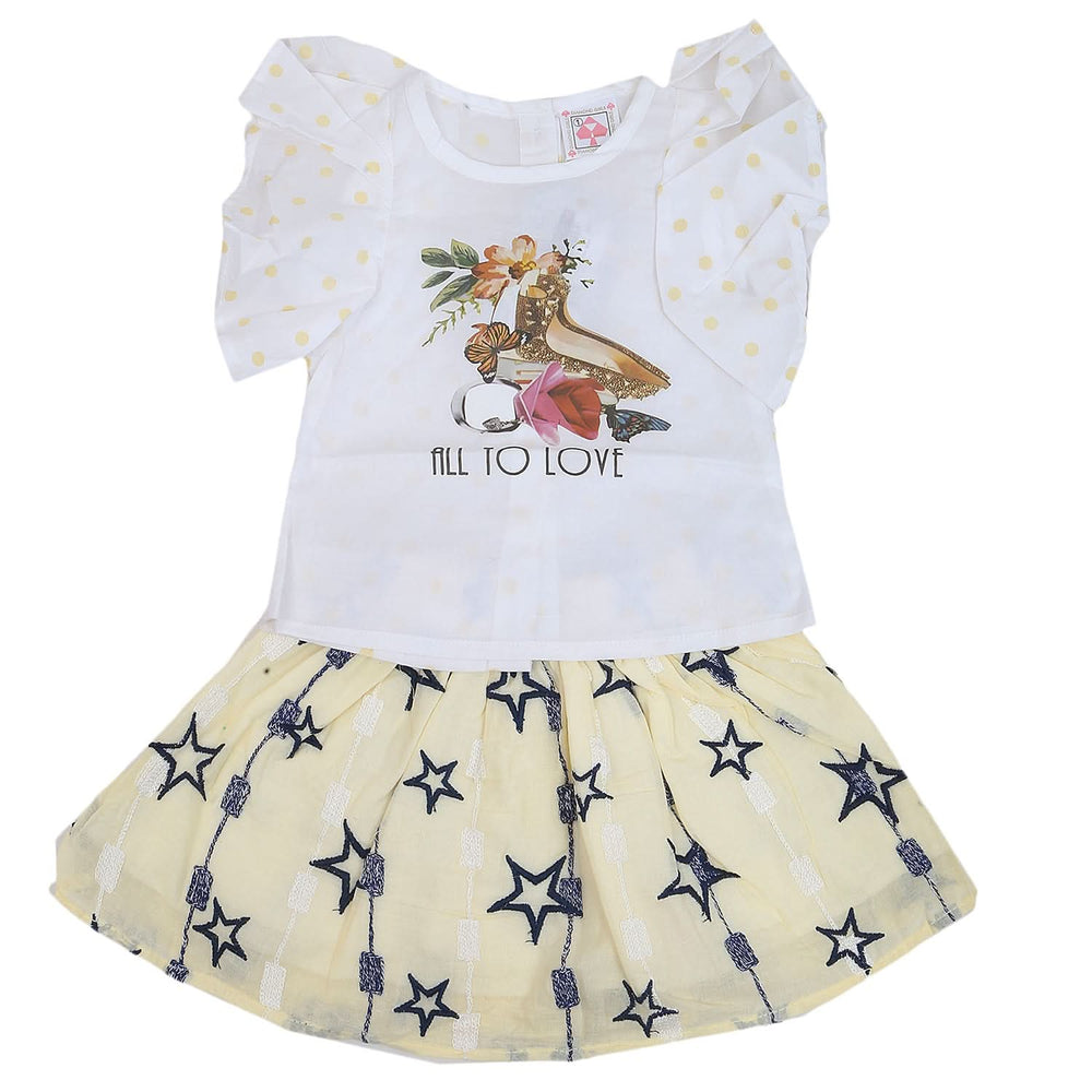 Newborn Girls Half Sleeves Skirt Suit - Yellow, Kids, NB Girls Sets And Suits, Chase Value, Chase Value
