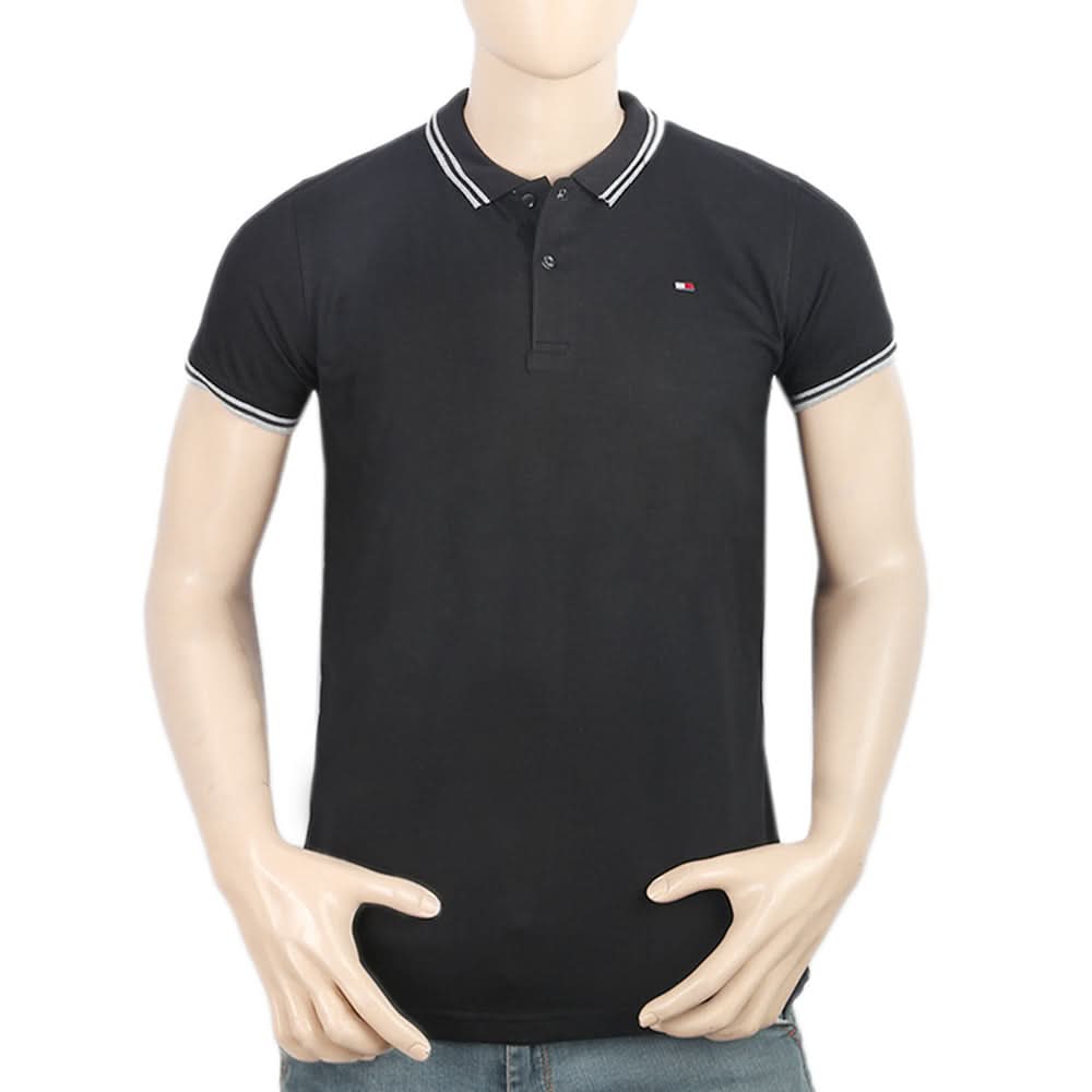 Men's Half Sleeves Collar Tip Polo T-Shirt - Black, Men, T-Shirts And Polos, Chase Value, Chase Value