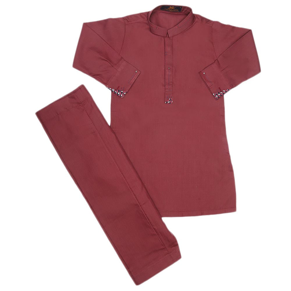 Boys Embroidered Kurta Shalwar Suit - Maroon, Kids, Boys Shalwar Kameez, Chase Value, Chase Value