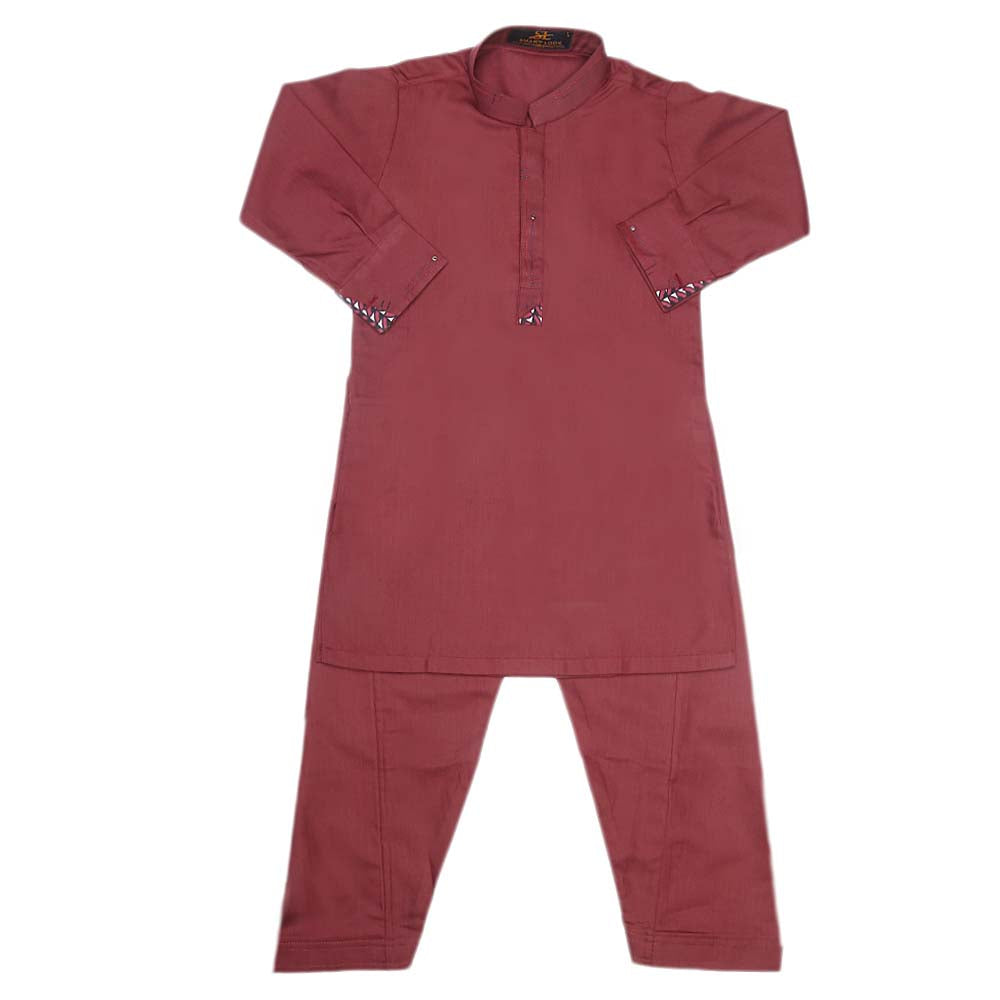 Boys Embroidered Kurta Shalwar Suit - Maroon, Kids, Boys Shalwar Kameez, Chase Value, Chase Value
