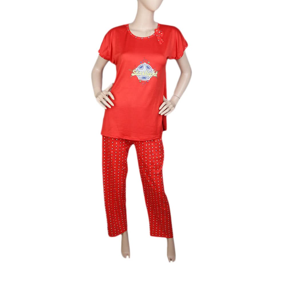 Women's 2 Piece Night Suit - Red, Women, Night Suit, Chase Value, Chase Value