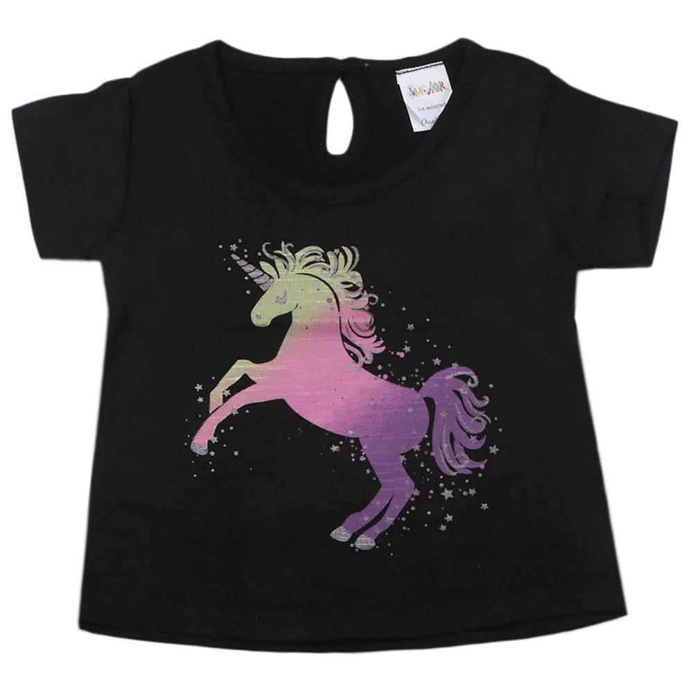 Newborn Girls Half Sleeves T-Shirt - Black, Kids, Newborn Girls T-Shirts, Chase Value, Chase Value