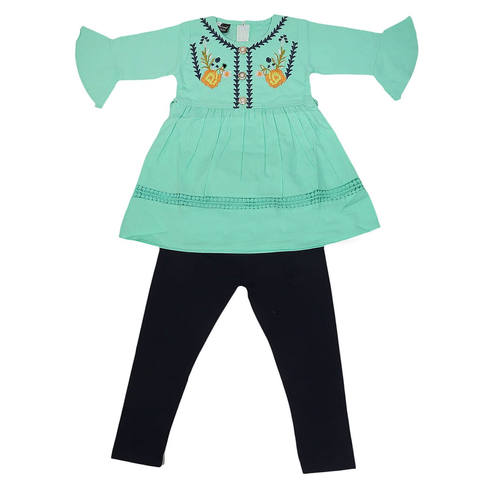Girls Half Sleeves Tights Suit - Cyan, Kids, Girls Sets And Suits, Chase Value, Chase Value
