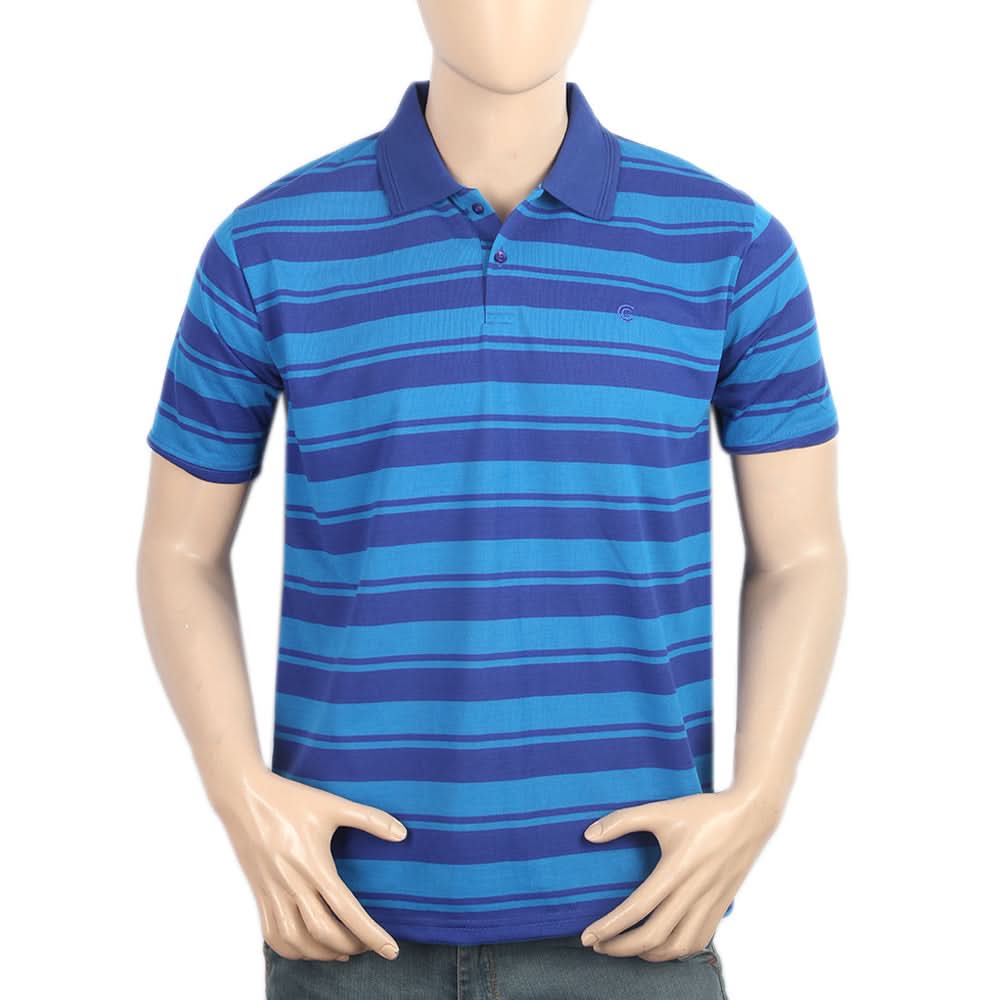 Men's Yarn Dyed Half Sleeves Polo T-Shirt - Blue, Men, T-Shirts And Polos, Chase Value, Chase Value