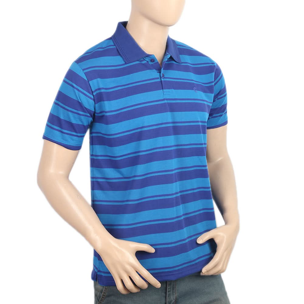 Men's Yarn Dyed Half Sleeves Polo T-Shirt - Blue, Men, T-Shirts And Polos, Chase Value, Chase Value