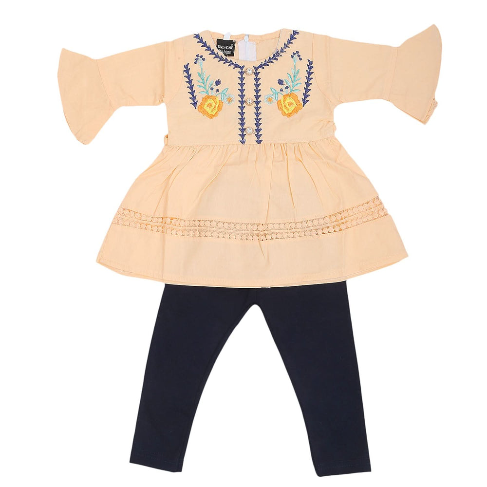 Girls Half Sleeves Tights Suit - Peach, Kids, Girls Sets And Suits, Chase Value, Chase Value