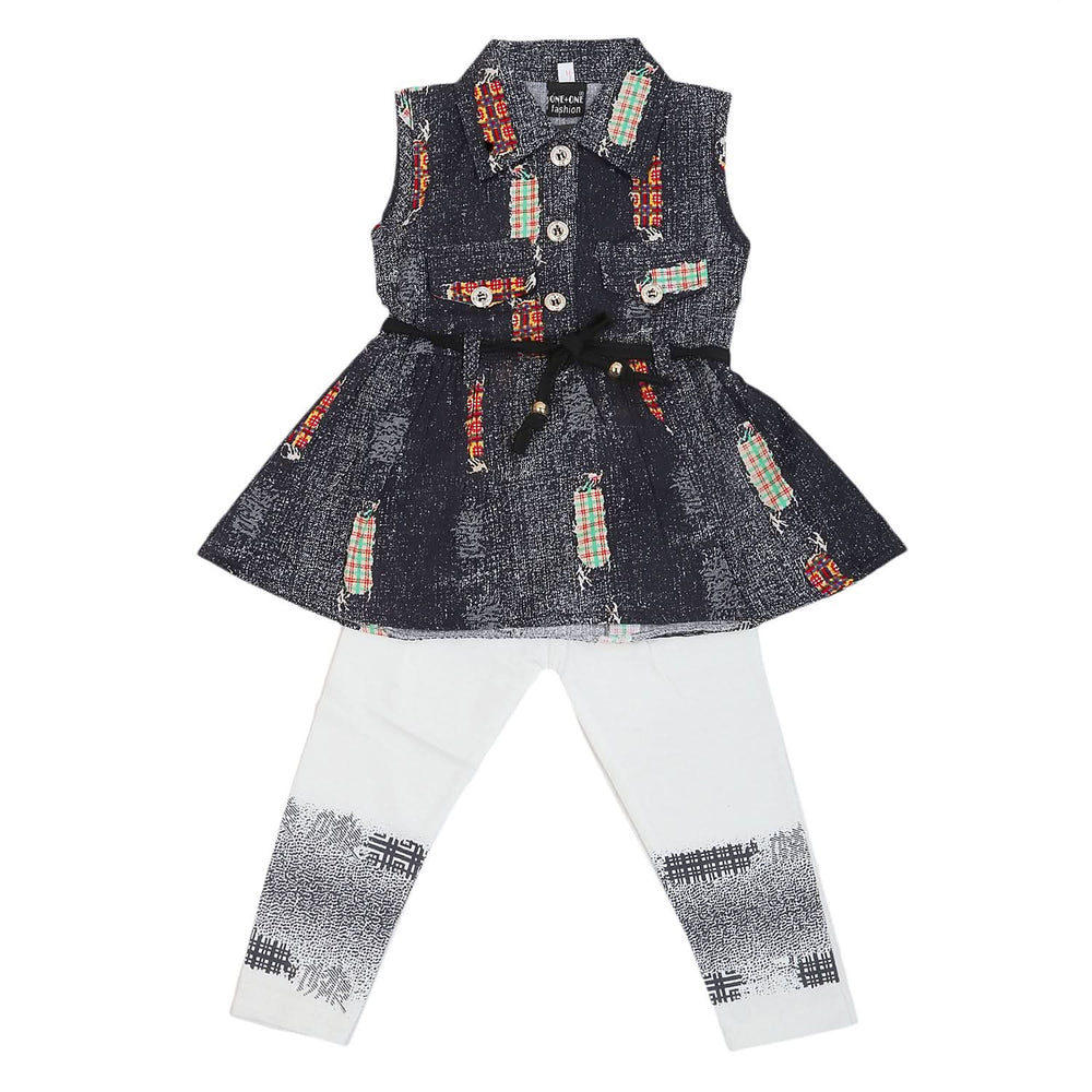 Girls Half Sleeves Tights Suit - Grey, Kids, Girls Sets And Suits, Chase Value, Chase Value