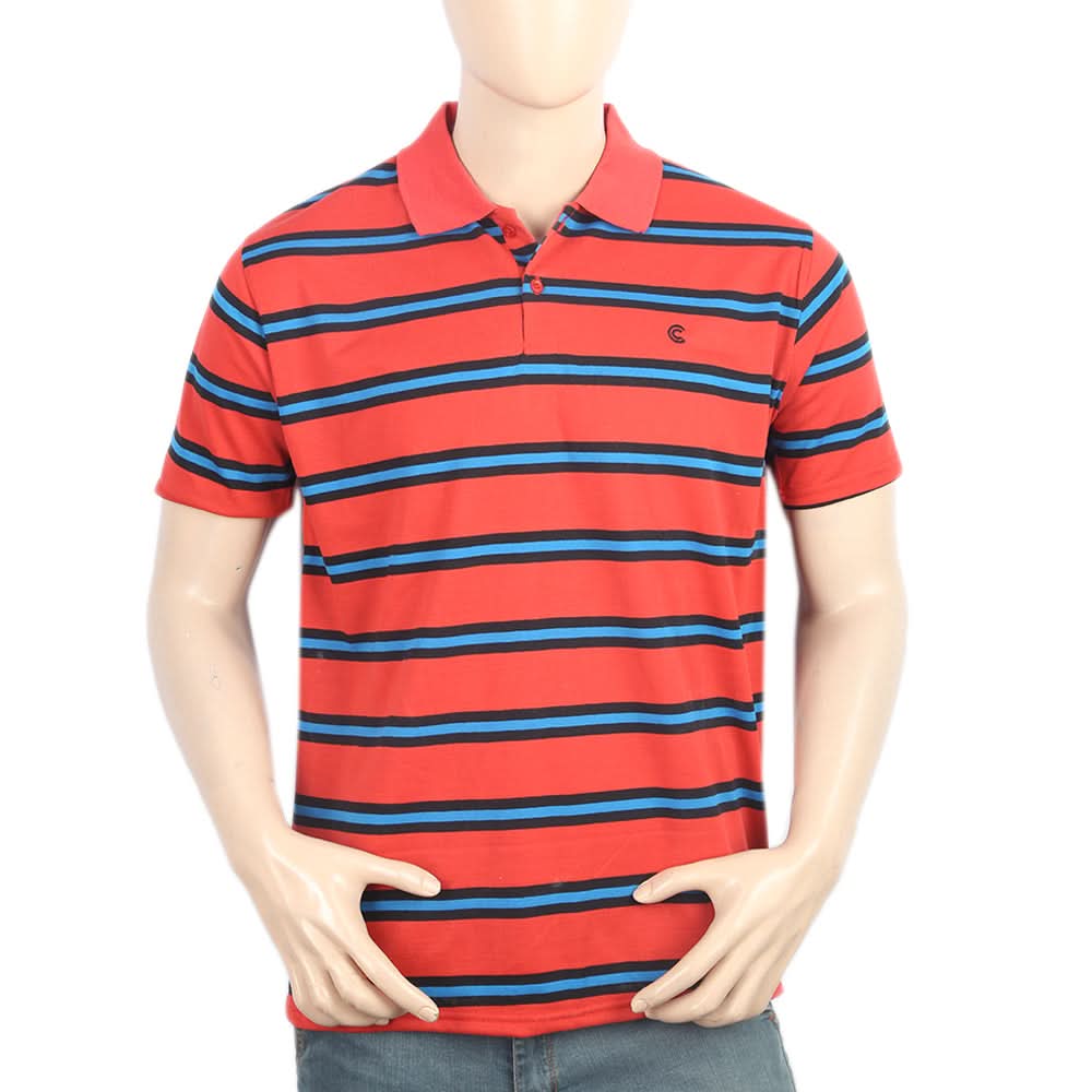 Men's Yarn Dyed Half Sleeves Polo T-Shirt - Red, Men, T-Shirts And Polos, Chase Value, Chase Value
