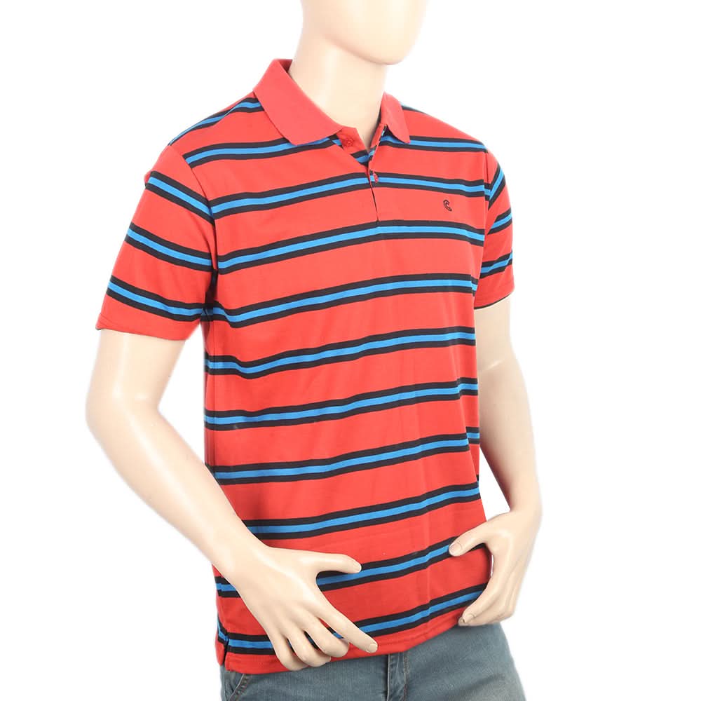 Men's Yarn Dyed Half Sleeves Polo T-Shirt - Red, Men, T-Shirts And Polos, Chase Value, Chase Value