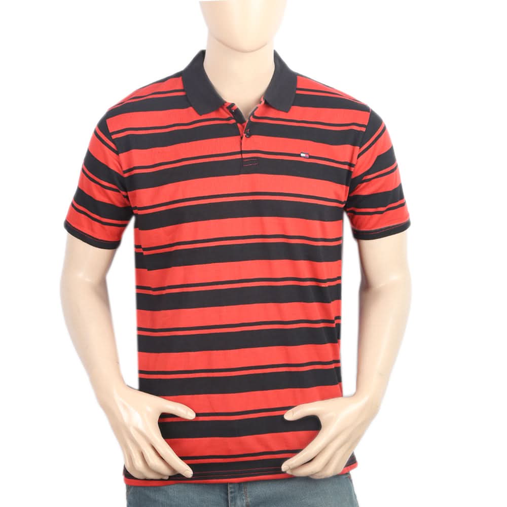 Men's Yarn Dyed Half Sleeves Polo T-Shirt - Red, Men, T-Shirts And Polos, Chase Value, Chase Value