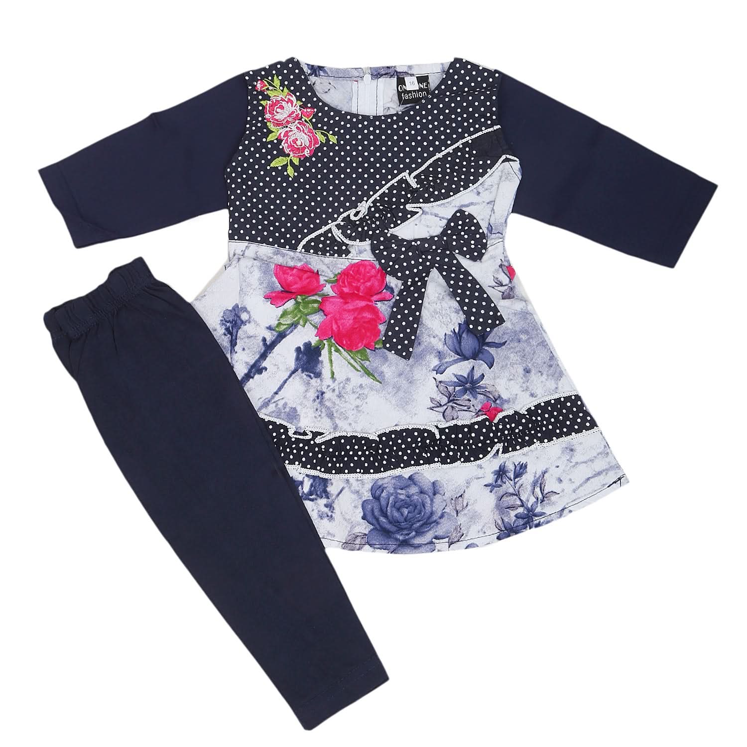 Girls Half Sleeves Tights Suit - Navy Blue, Kids, Girls Sets And Suits, Chase Value, Chase Value