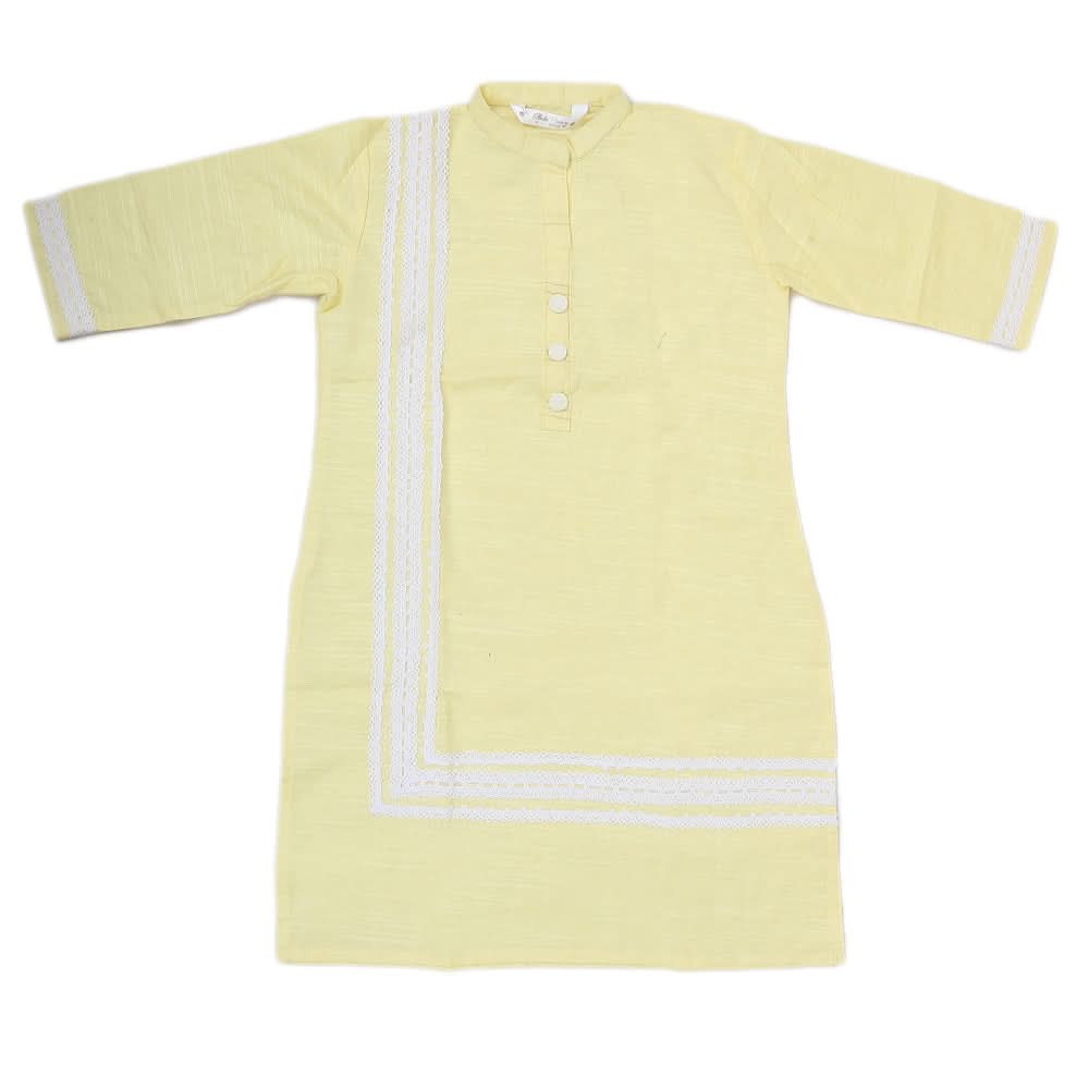 Girls Full Sleeves Lace Khaddar Kurti D-1 - Yellow, Kids, Girls Kurti, Chase Value, Chase Value