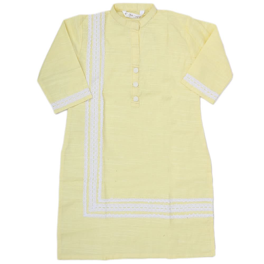 Girls Full Sleeves Lace Khaddar Kurti D-1 - Yellow, Kids, Girls Kurti, Chase Value, Chase Value