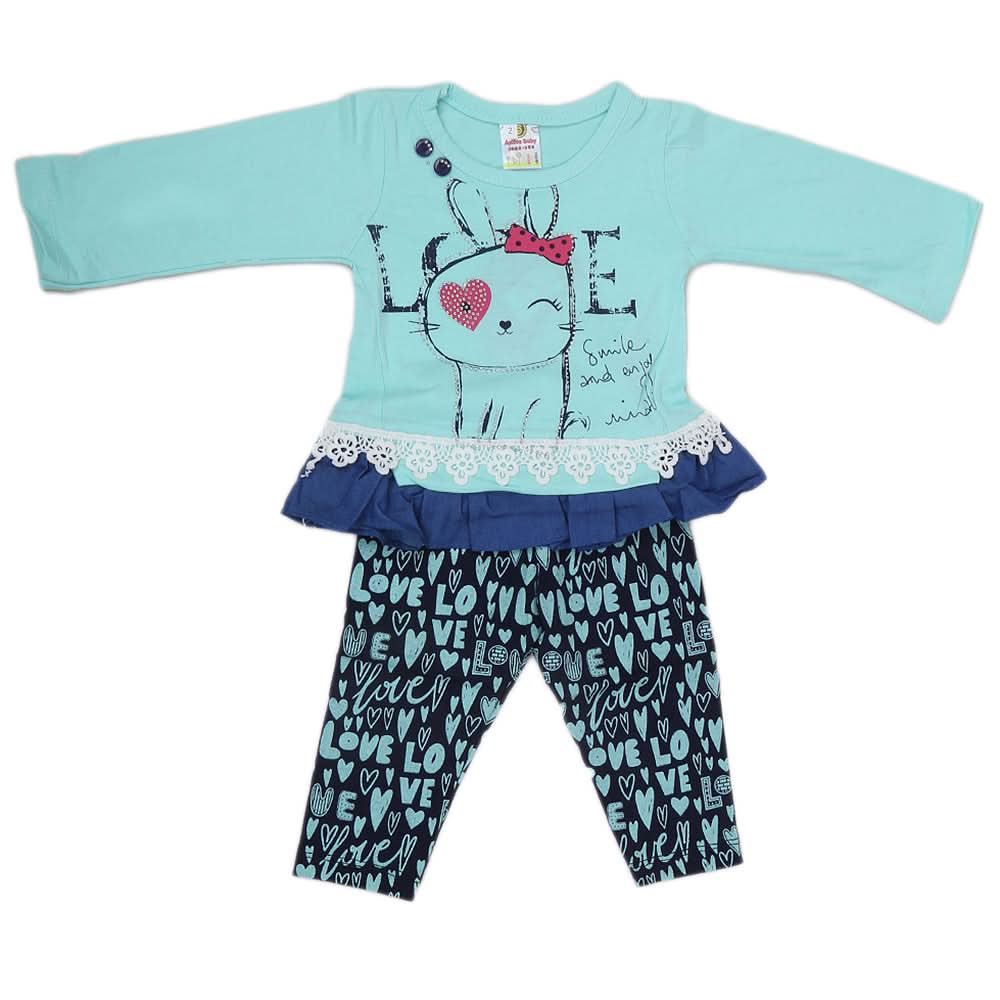 Newborn Girls Full Sleeve Suit (349) - Cyan, Kids, NB Girls Sets And Suits, Chase Value, Chase Value
