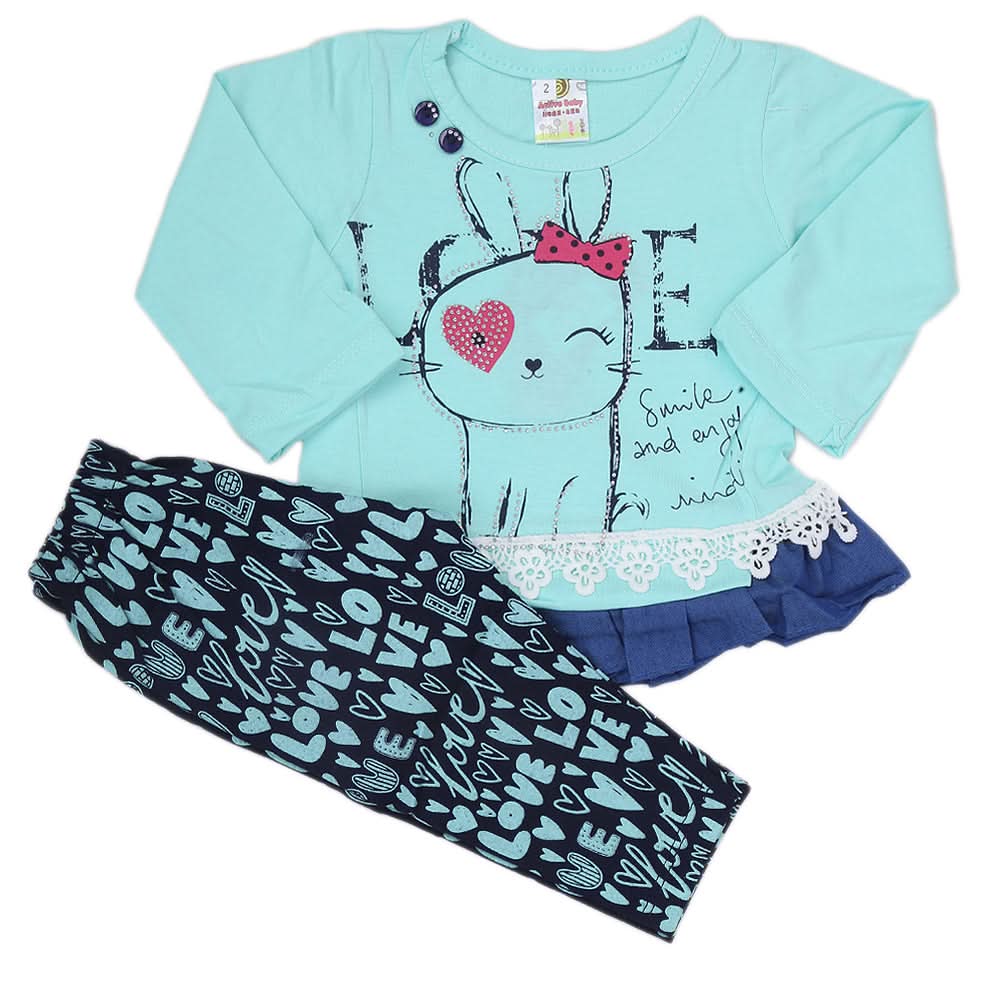 Newborn Girls Full Sleeve Suit (349) - Cyan, Kids, NB Girls Sets And Suits, Chase Value, Chase Value
