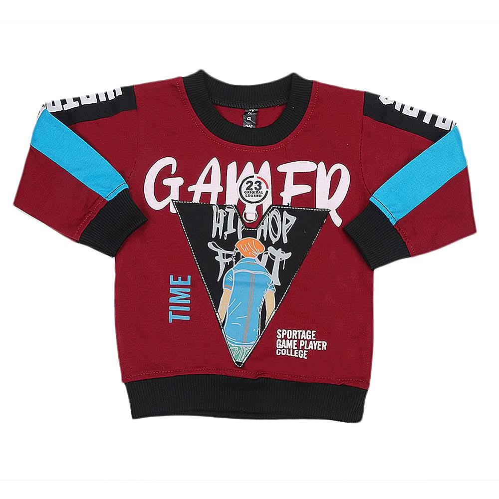 Boys Full Sleeves Terry T-Shirt - Maroon, Kids, Boys T-Shirts, Chase Value, Chase Value