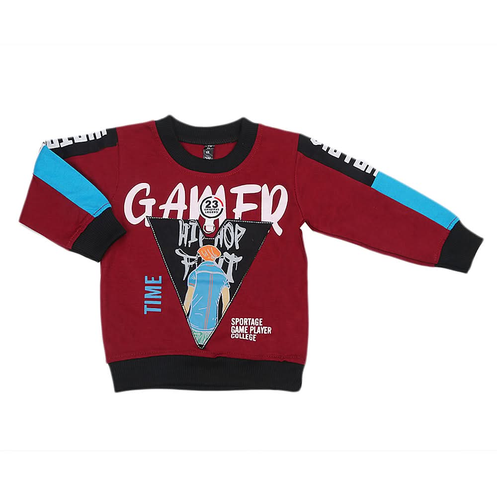 Boys Full Sleeves Terry T-Shirt - Maroon, Kids, Boys T-Shirts, Chase Value, Chase Value