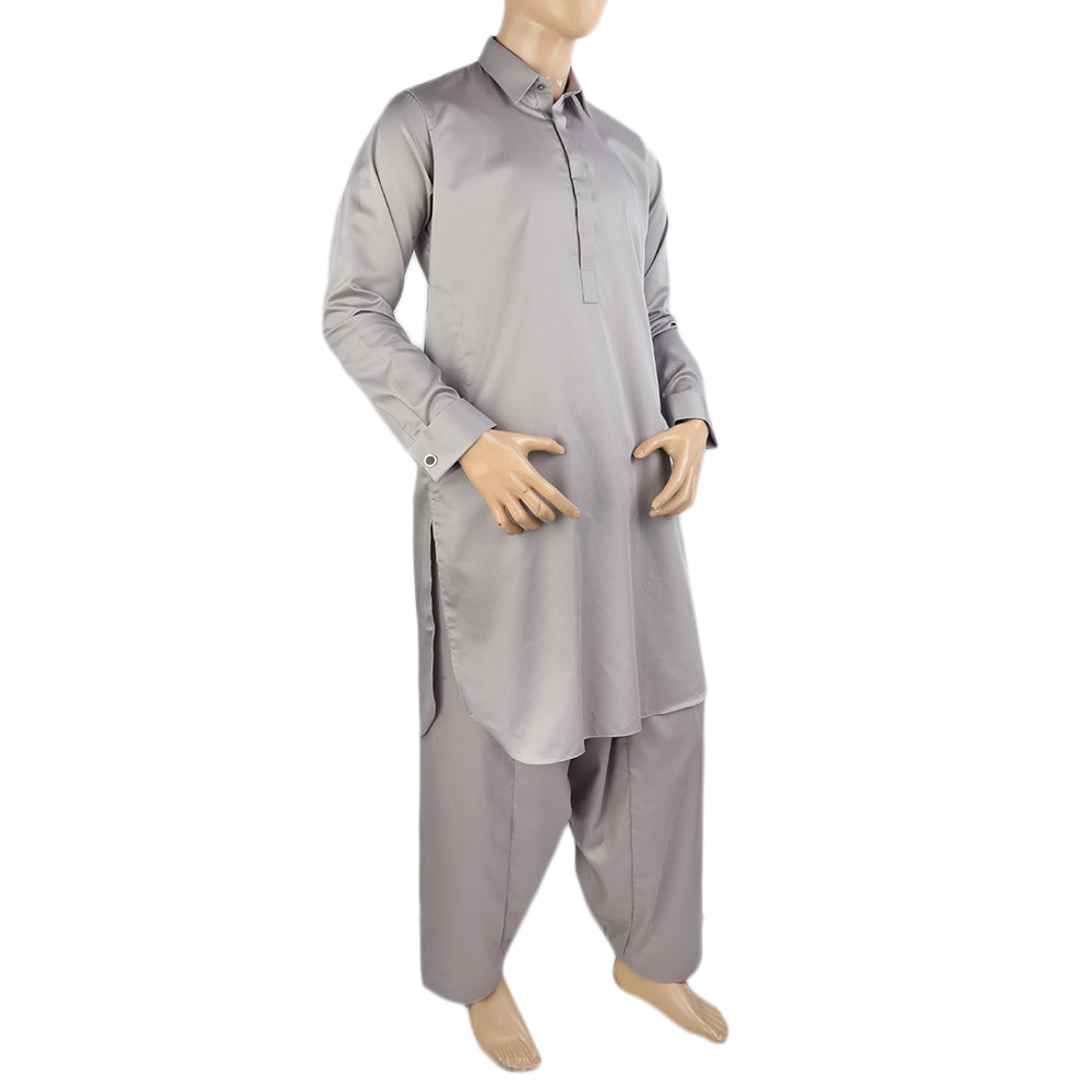 Eminent Men's Trim Fit Shalwar Suit Plain - Light Grey, Men's Shalwar Kameez, Eminent, Chase Value