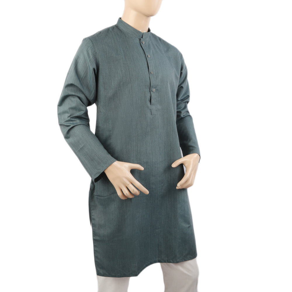 Men's Mashriq Slim Fit Kurta Plain - Steel Green, Men's Kurtas, Chase Value, Chase Value