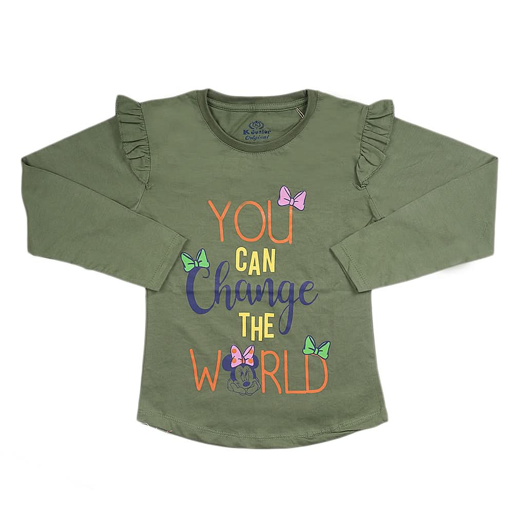 Girls Full Sleeves Jersey T-Shirt - Green, Kids, Girls T-Shirts, Chase Value, Chase Value