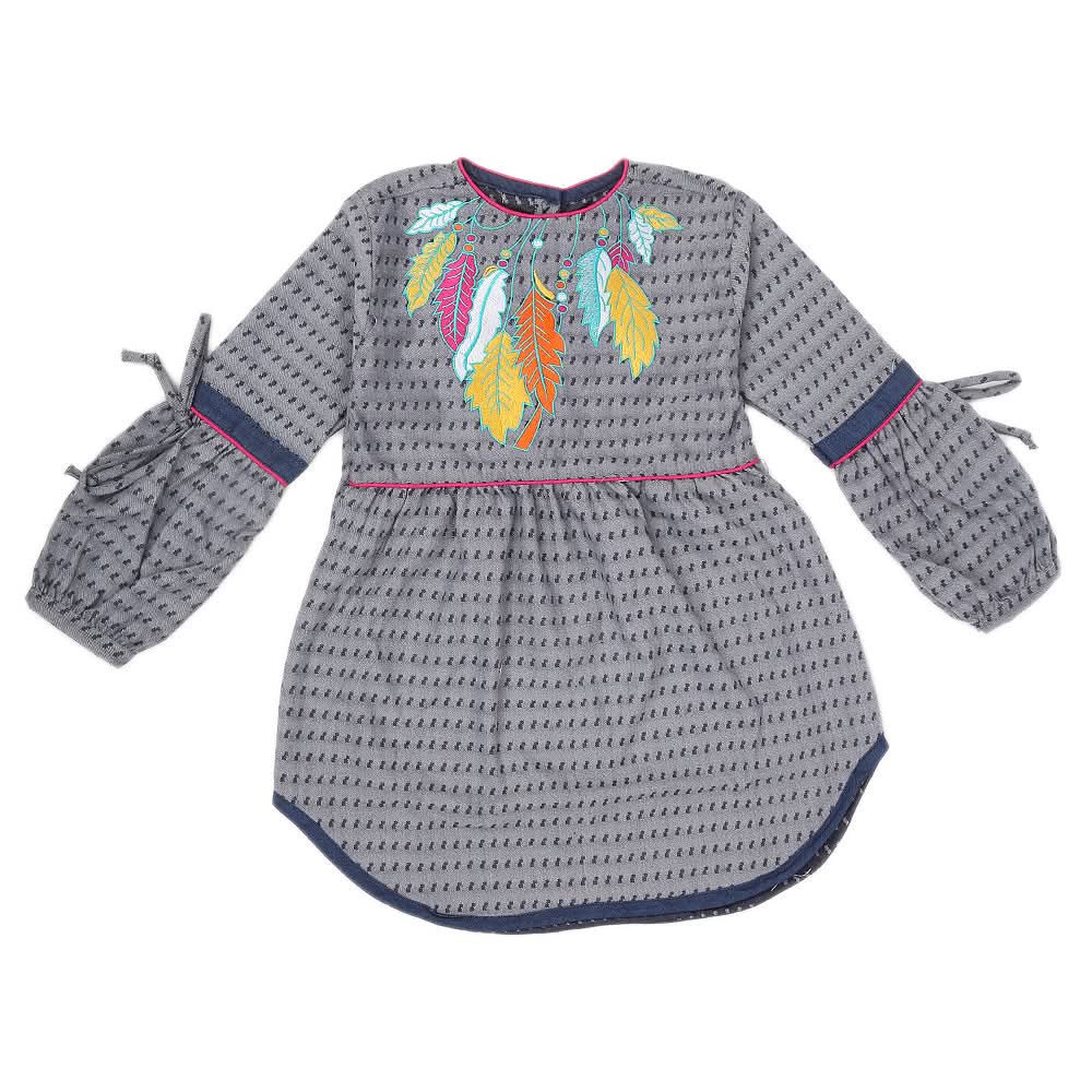 Girls Full Sleeves Embroidered Kurti 6B-237 - Grey, Kids, Girls Kurti, Chase Value, Chase Value