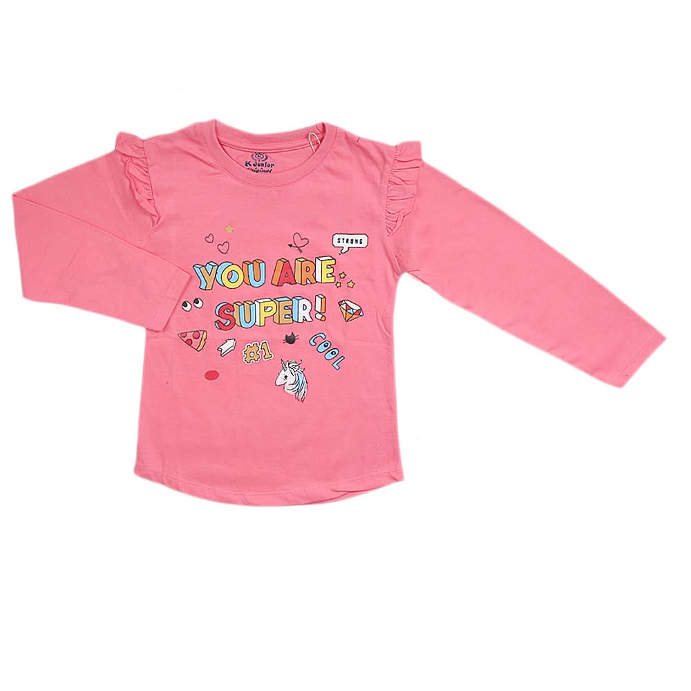Girls Full Sleeves Jersey T-Shirt - Pink, Kids, Girls T-Shirts, Chase Value, Chase Value