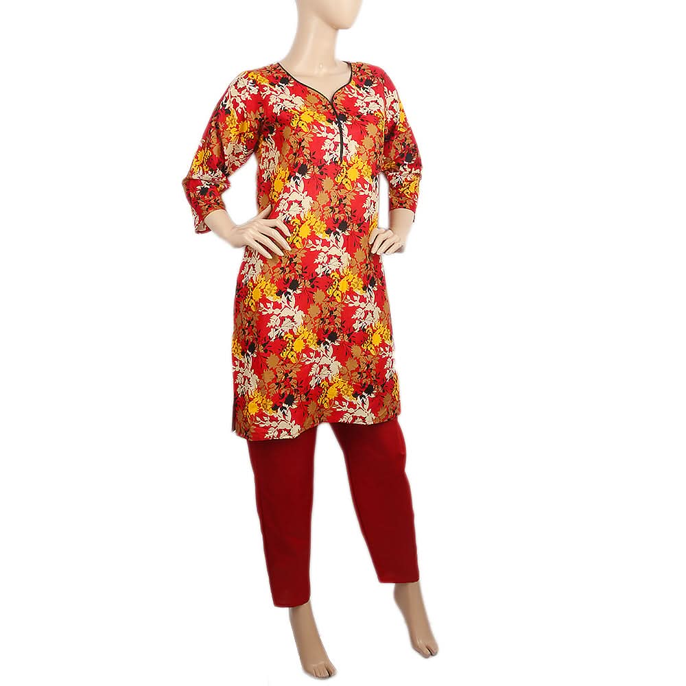 Women's Printed Lawn 2Pcs Stitched Suit - Red, Women, Shalwar Suits, Chase Value, Chase Value