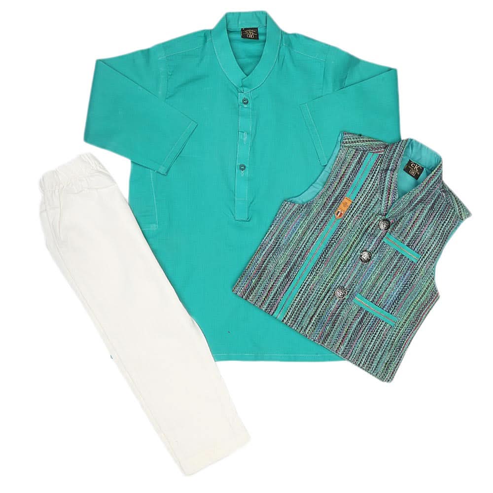 Boys WaistCoat Shalwar Suit - Sea Green, Kids, Boys Shalwar Kameez, Chase Value, Chase Value