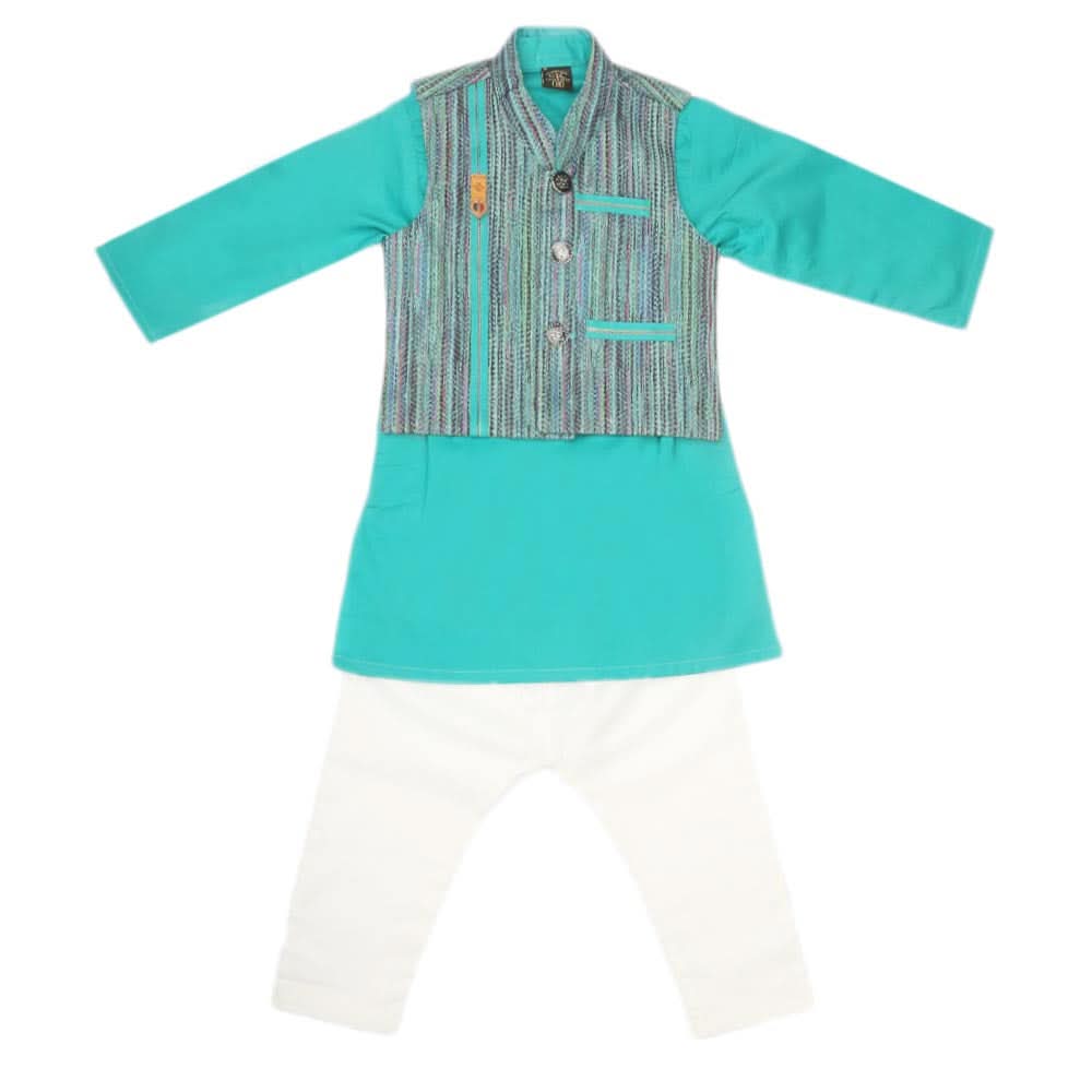 Boys WaistCoat Shalwar Suit - Sea Green, Kids, Boys Shalwar Kameez, Chase Value, Chase Value