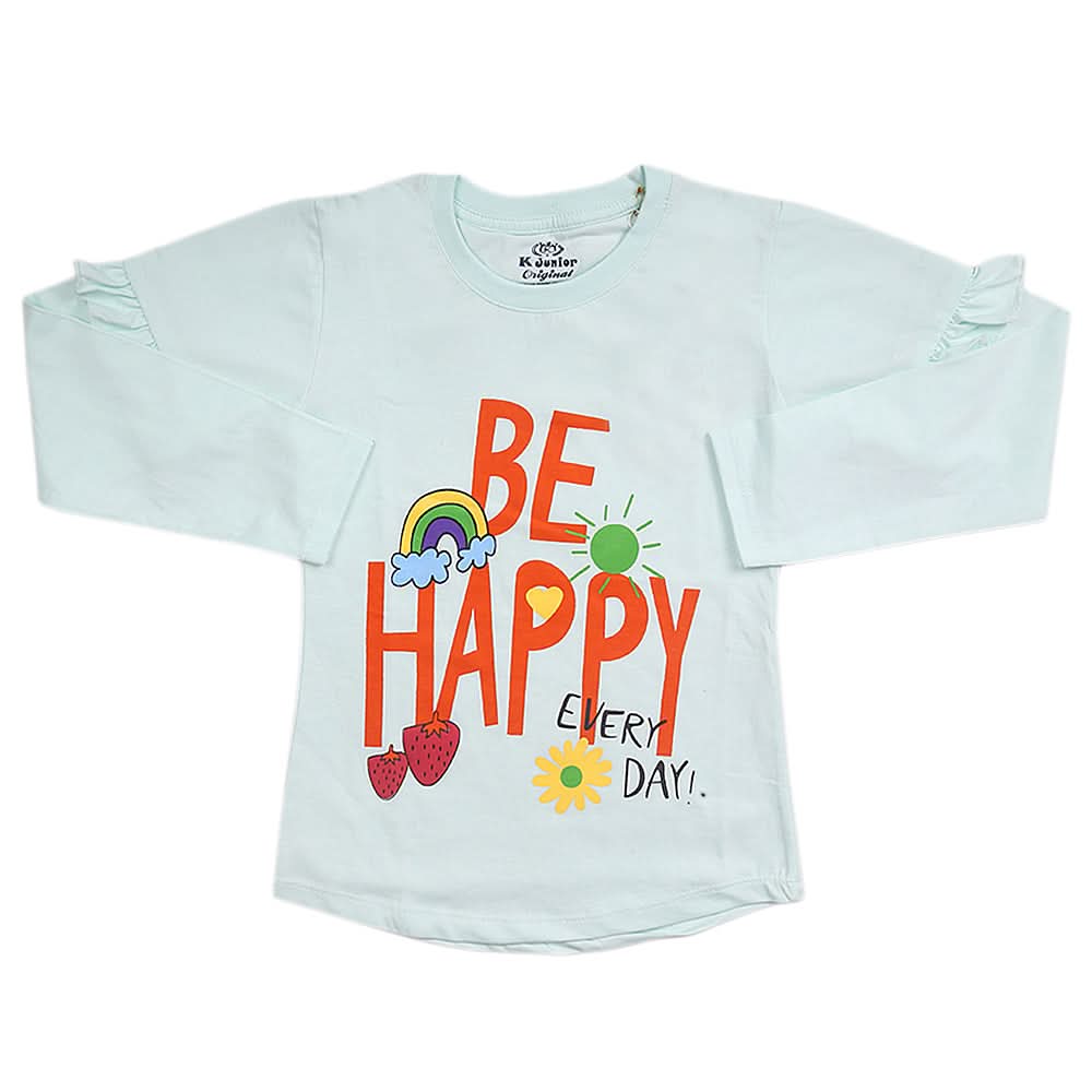 Girls Full Sleeves Jersey T-Shirt - Cyan, Kids, Girls T-Shirts, Chase Value, Chase Value
