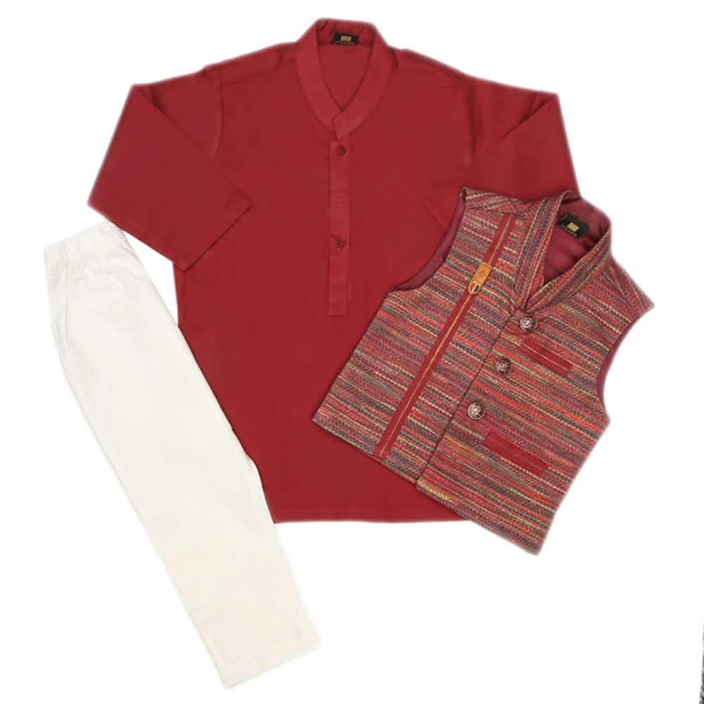 Boys WaistCoat Shalwar Suit - Maroon, Kids, Boys Shalwar Kameez, Chase Value, Chase Value