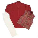 Boys WaistCoat Shalwar Suit - Maroon, Kids, Boys Shalwar Kameez, Chase Value, Chase Value