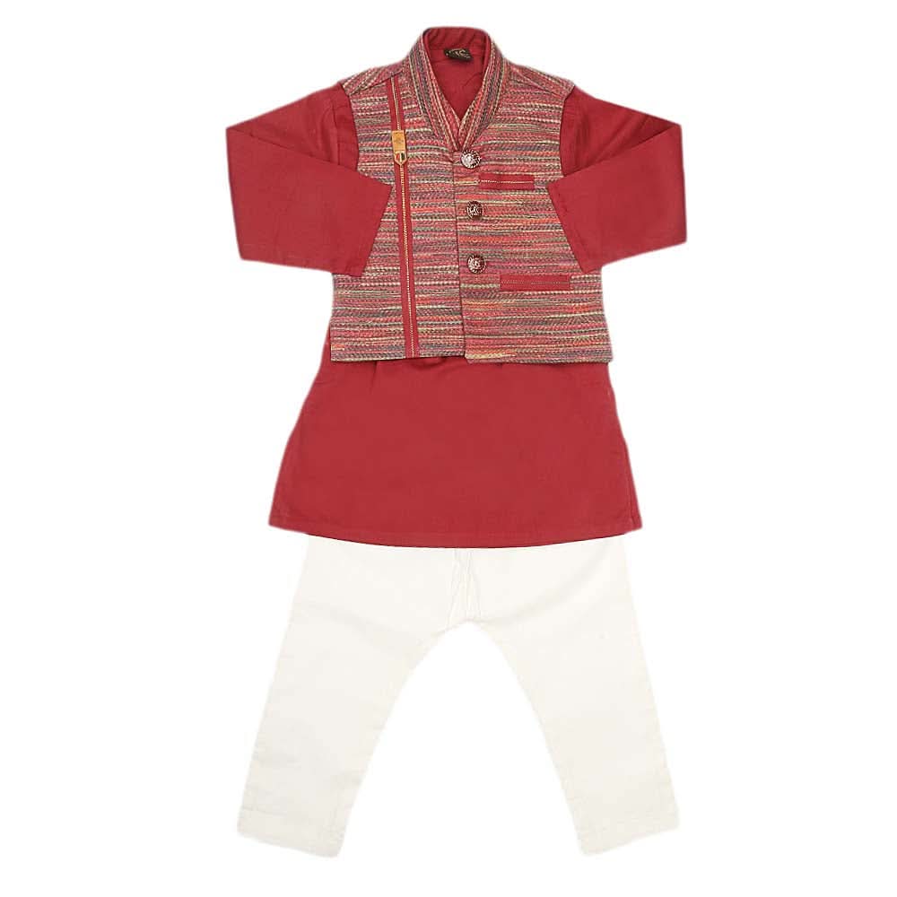 Boys WaistCoat Shalwar Suit - Maroon, Kids, Boys Shalwar Kameez, Chase Value, Chase Value