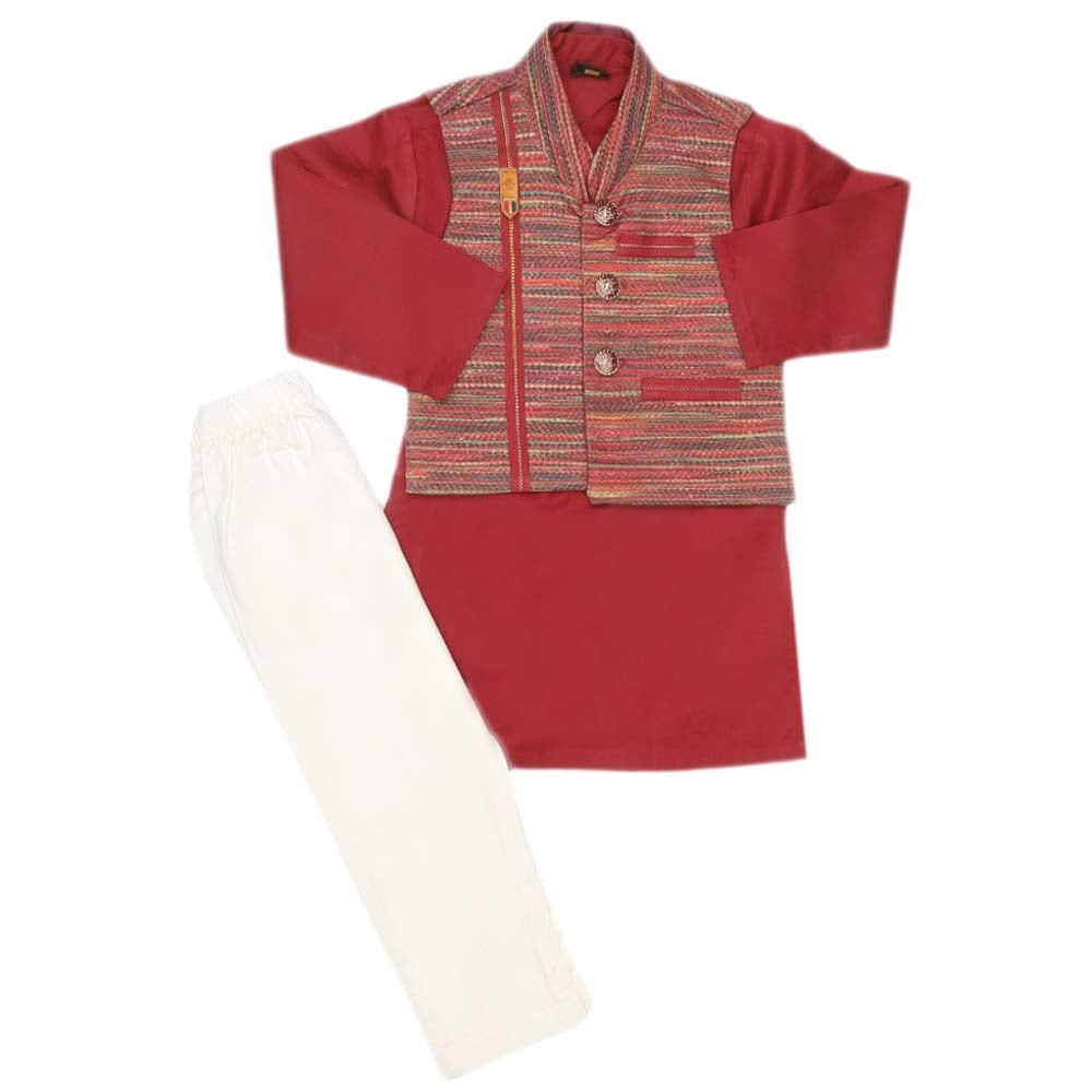 Boys WaistCoat Shalwar Suit - Maroon, Kids, Boys Shalwar Kameez, Chase Value, Chase Value
