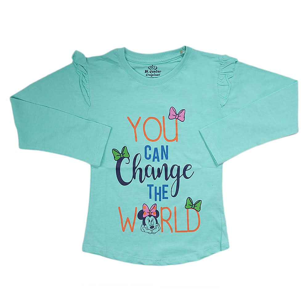 Girls Full Sleeves Jersey T-Shirt - Sea Green, Kids, Girls T-Shirts, Chase Value, Chase Value