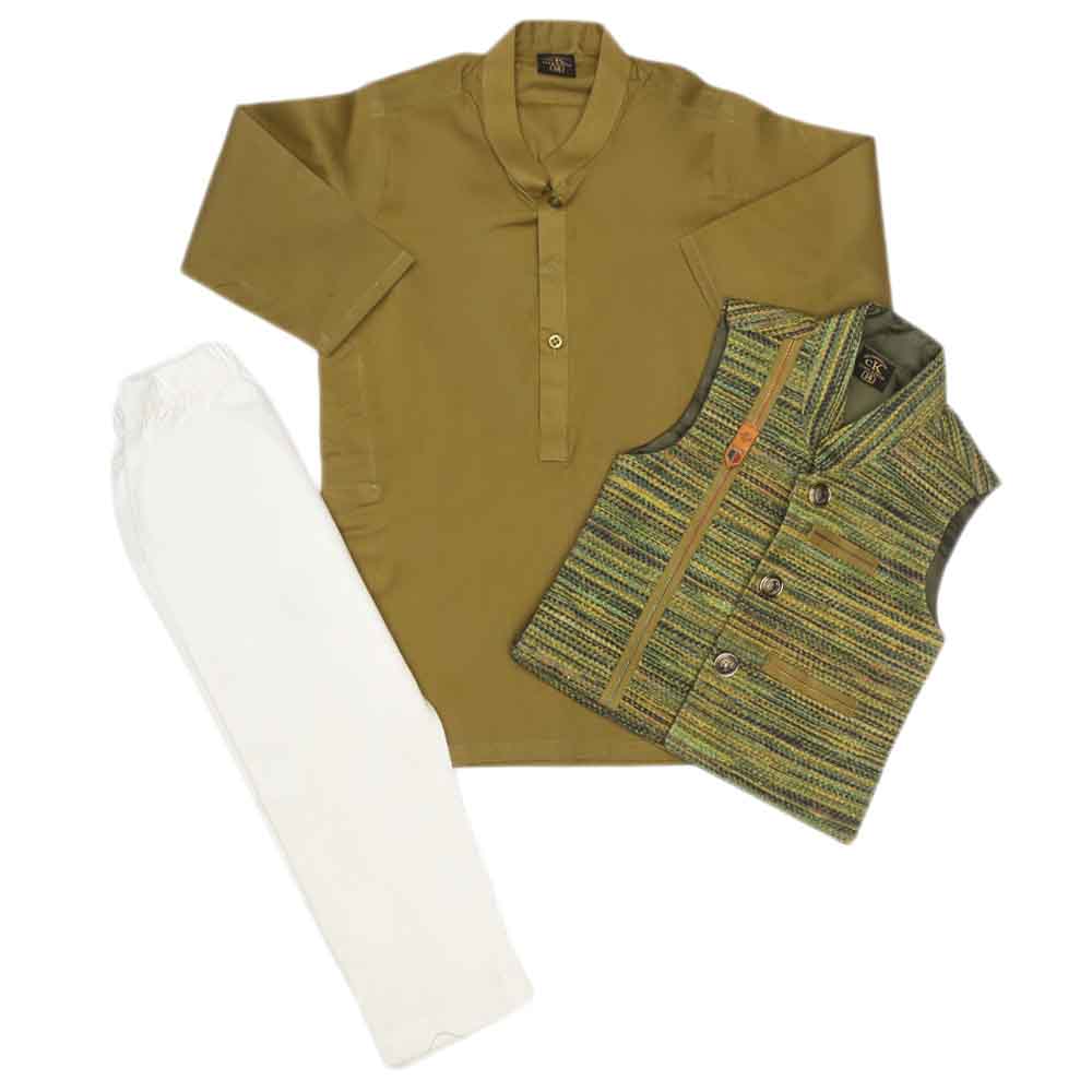 Boys WaistCoat Shalwar Suit - Green, Kids, Boys Shalwar Kameez, Chase Value, Chase Value